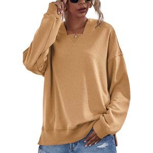 LS Camel Oversized Hooded Drop Shoulder Sweatshirt Women Size L